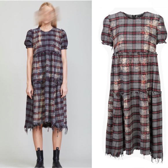 NWT | R13 Shredded Relaxed Plaid Ring Adjustable Midi Dress - Size XS - Picture 1 of 3